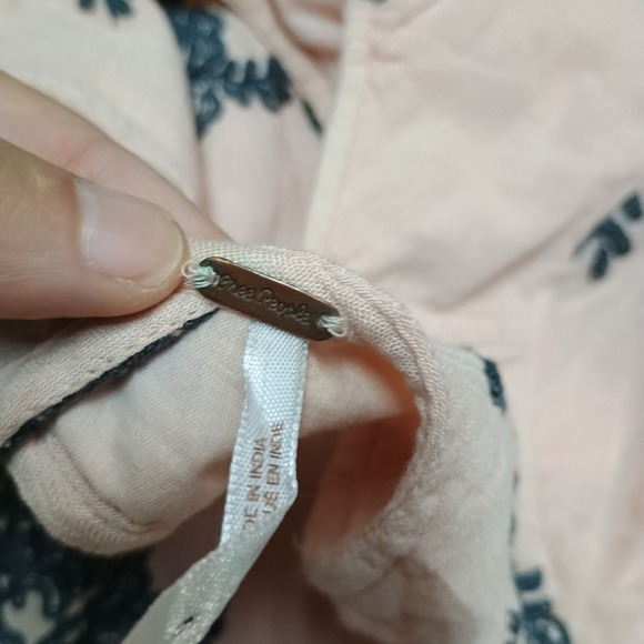 Free People Light Pink Grey Embroidery Floral Long Sleeve Mini Dress Tunic Size - Picture 2 of 9